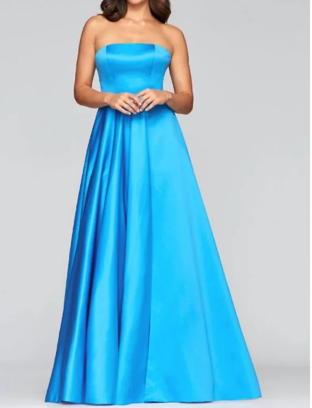 puff sleeve dressSatin Strapless Ball Gown In Sea Blue