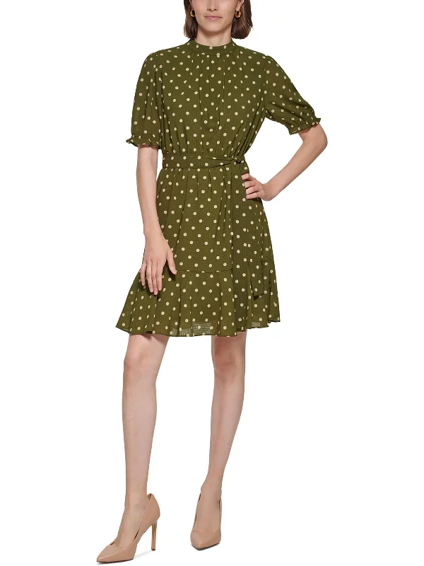 modern dressWomens Mock Neck Polka Dot Mini Dress