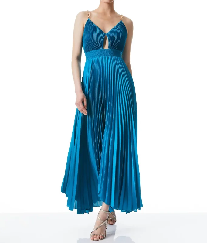 TIME-Limited Offer elegant maxi dressGloria Chain Strap Pleated Cut Out Maxi Dress in Ocean Blue TIME-Limited Offer elegant maxi dressGloria Chain Strap Pleated Cut Out Maxi Dress in Ocean Blue