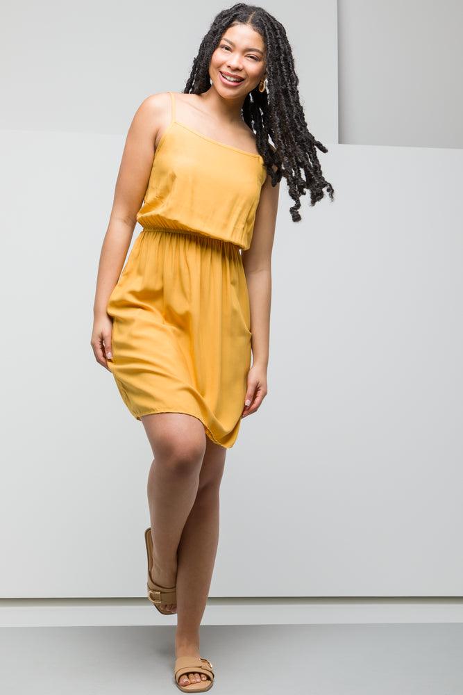 Great Deals romantic dressStrappy Elasticated Waist Dress Yellow