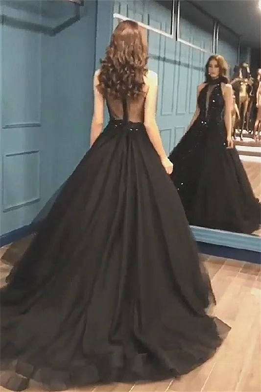 Instant Savings High Neck Black Tulle Chic Prom Dresses New Arrival Sleeveless Beads Sequins Evening Gowns Instant Savings High Neck Black Tulle Chic Prom Dresses New Arrival Sleeveless Beads Sequins Evening Gowns