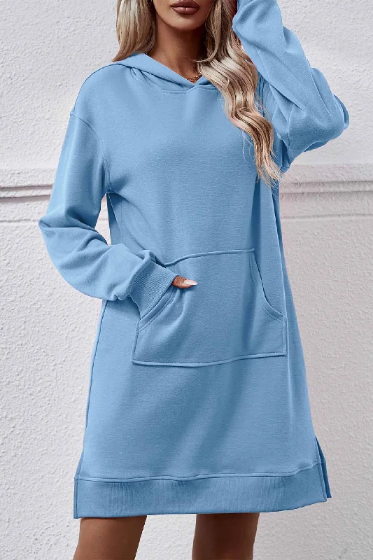 Extra Discounts elegant dressPocket Slit Midi Hoodie Dress