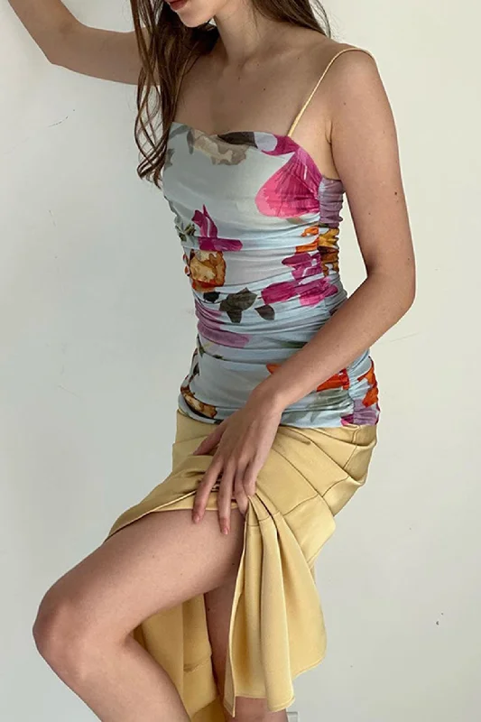 Huge Discounts t-shirt dressVintage Floral Print Patchwork Ruched Cami Dress