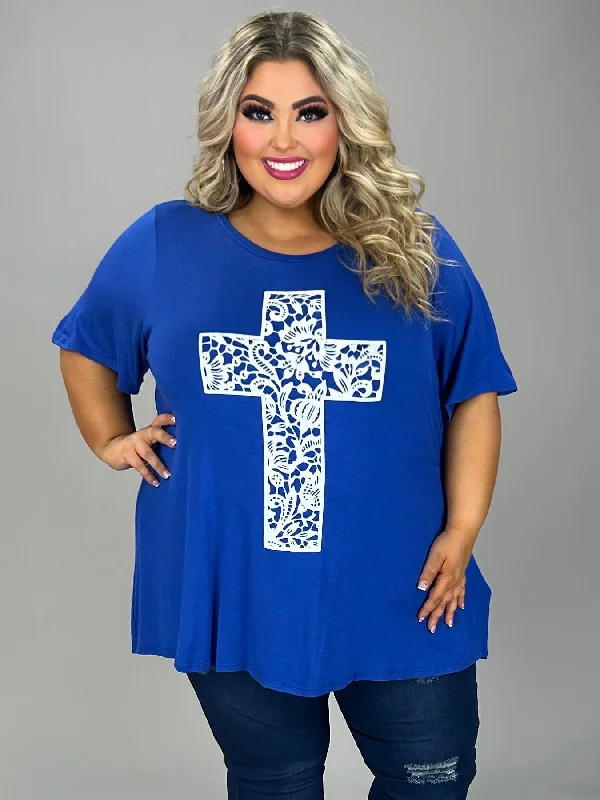 long sleeve dress98 GT-C {In The Cross Is Life} Royal Blue Tunic w/Ivory Cross CURVY BRAND!!!  XL 2X 3X 4X 5X 6X (May Size Down 1 Size)