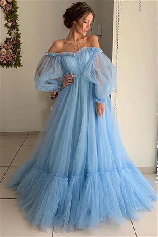 Value Deals Gorgeous Off-The-Shoulder Long-Sleeves Sheer-Tulle A-Line Prom Party Gowns Value Deals Gorgeous Off-The-Shoulder Long-Sleeves Sheer-Tulle A-Line Prom Party Gowns