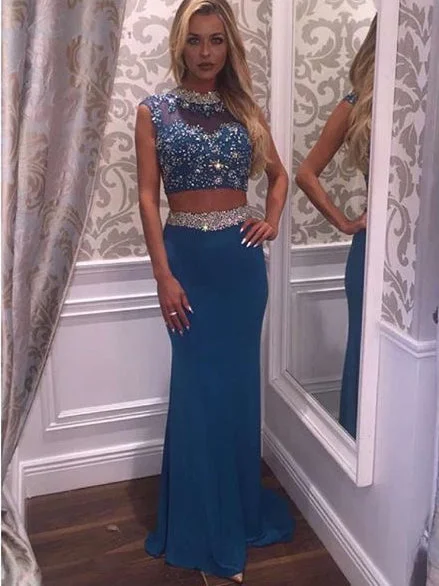 Today's Special Two Piece Prom Dresses Sheath Rhinestone Open Back Sparkly Long Prom Dress JKL1073