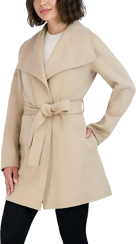 street style jacketTahari Women's Wool Wrap Coat with Tie Belt, Light Beige