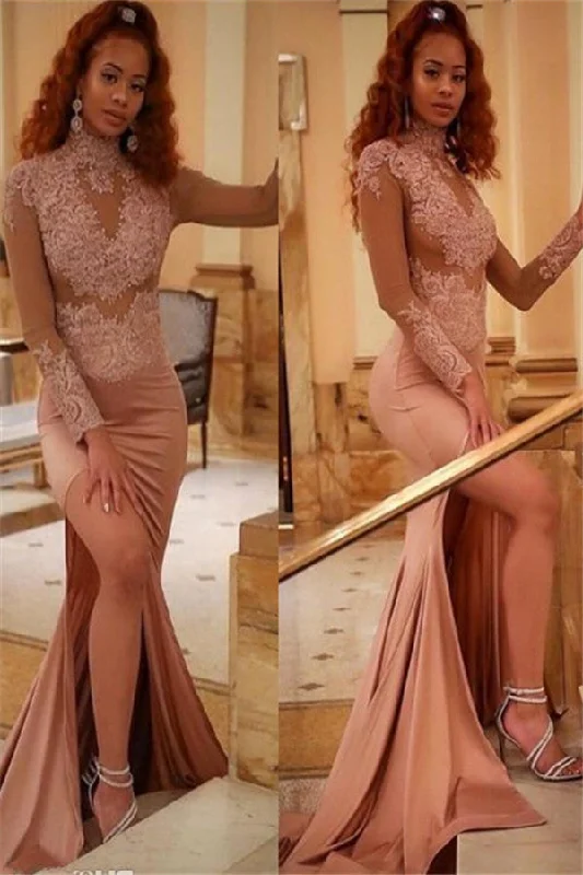 Daily Deals Gorgeous High Neck Applique Long Sleevess Prom Dresses Chic Mermaid Side Slit Evening Dresses with Beads Daily Deals Gorgeous High Neck Applique Long Sleevess Prom Dresses Chic Mermaid Side Slit Evening Dresses with Beads