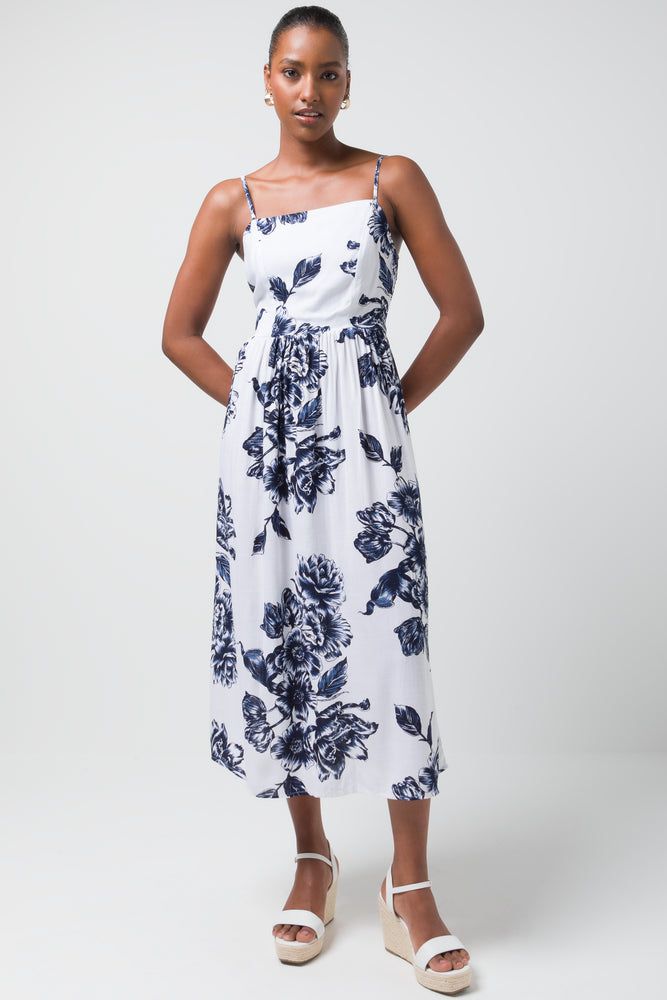 Unbeatable Prices satin dressStrappy Midi Dress Blue & White