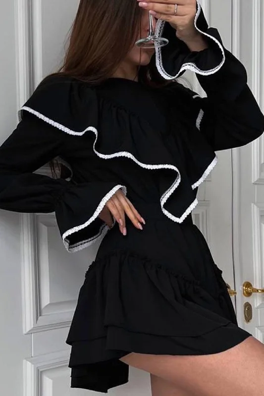 While Supplies Last statement dressLacework Ruffle Neck A-line Dress