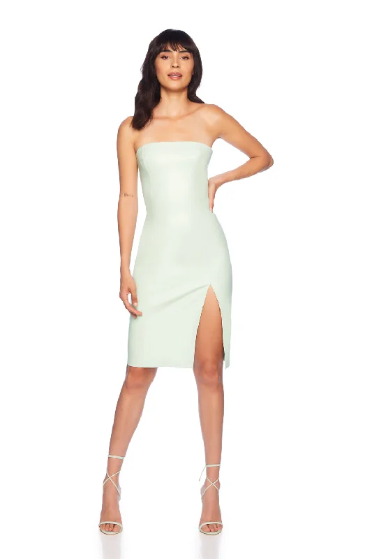 Savings Alert sleeveless dressfaux leather tube slit dress