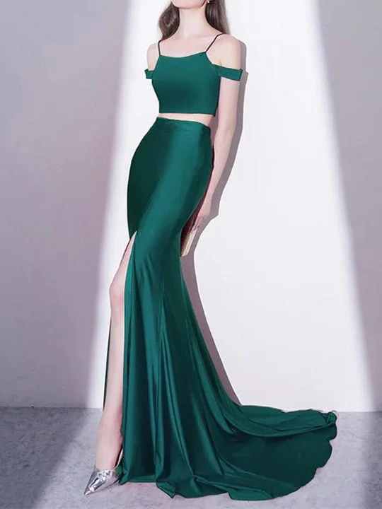 Price Blitz Two Piece Prom Dresses Mermaid Simple Long Prom Dress Sexy Evening Dress JKL967