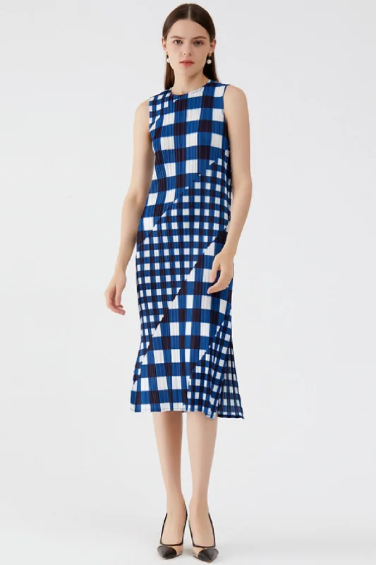 Online Specials oversized dressPlaid Print Sleeveless Full Pleated Dress