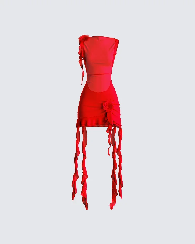 New Deals playful dressTiana Red Ruffle Rosette Dress