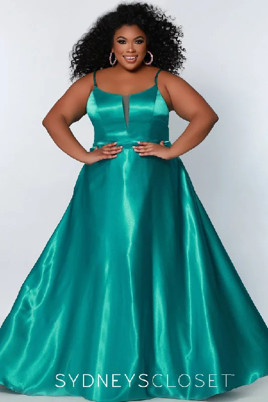 ruffle dressSydneys Closet SC7338 Size 16 Green Long A Line Plus Size Formal Prom Dress V Neck Gown