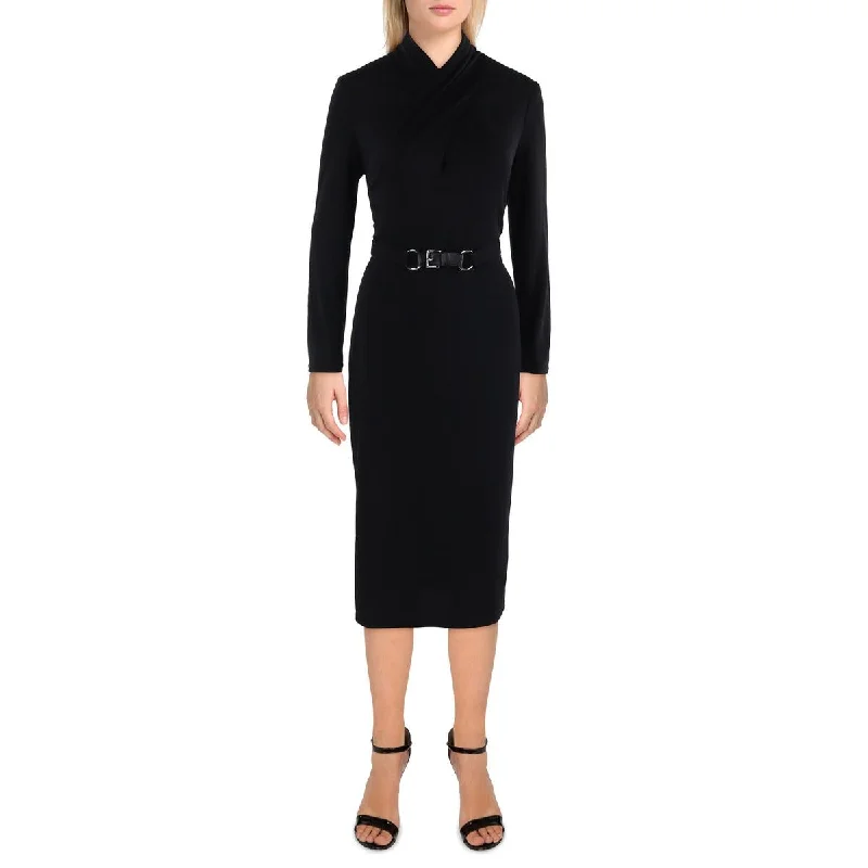 casual evening dressLauren Ralph Lauren Womens Criss-Cross Front Midi Bodycon Dress