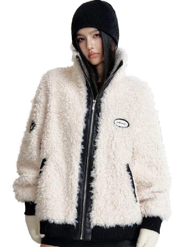 minimal style jacketContrast Faux Leather Fur-Lined Coat