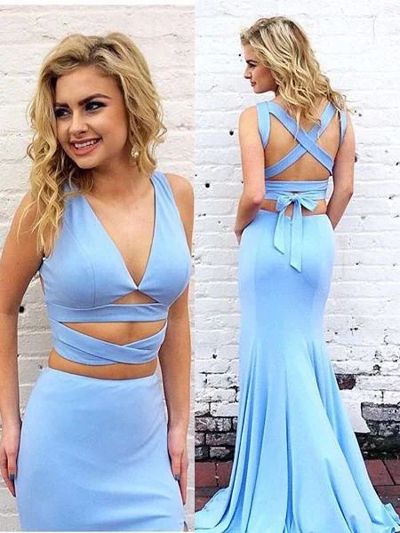Incredible Offers Two Piece Prom Dresses V-neck Mermaid Simple Long Sexy Cheap Prom Dress JKL1075