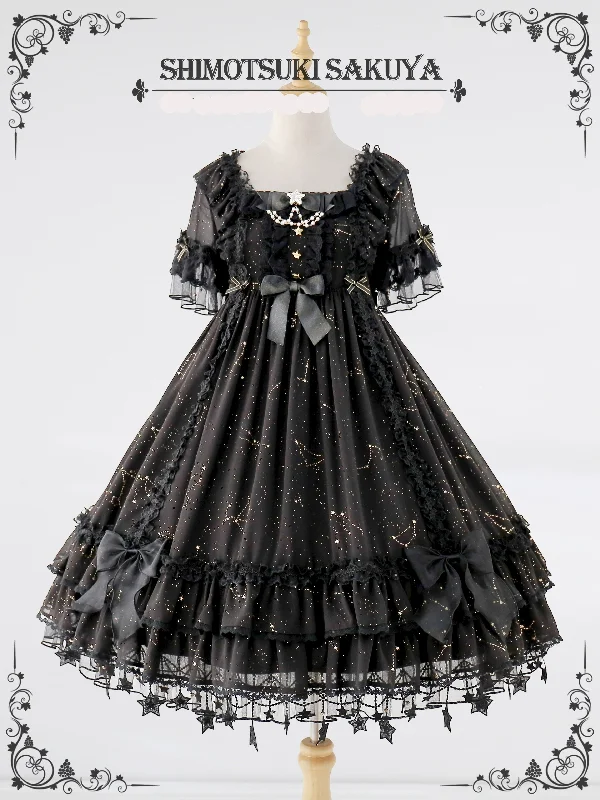 Great Deals printed dressSakuya Lolita~Whisper of Stars~Vintage Lolita OP Dress Constellation-themed Black Lolita Dress
