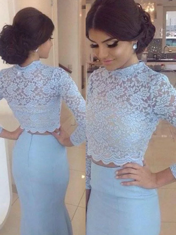 Bonus Savings Long Sleeve Two Piece Prom Dresses Mermaid Prom Dress Lace Evening Dress JKL1072