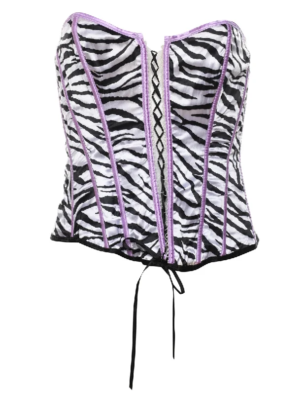 zip-up jacketBlack & White Contrast Trim Y2K Zebra Print Corset - L