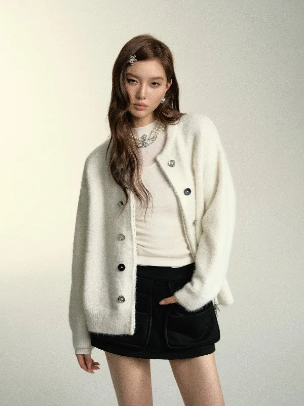 Exclusive Access trendy puffer coatGray & White Double-Breasted Zip-Up Cardigan