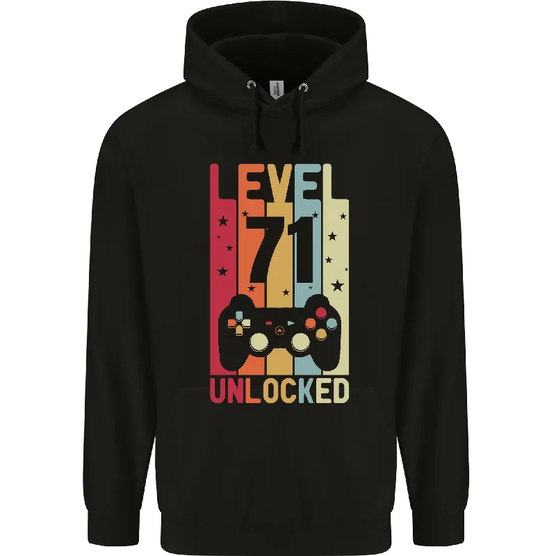 oversized hoodie with drawstrings71st Birthday 71 Year Old Level Up Gaming Mens 80% Cotton Hoodie