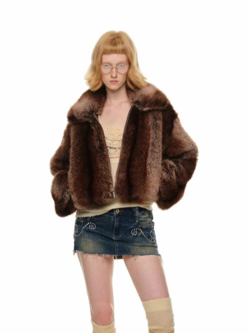 warm fleece jacketGradient Eco-Friendly Short Fur Jacket