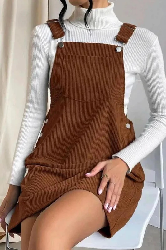 Must-Have Deals chic slip dressCorduroy Button Strap Dress