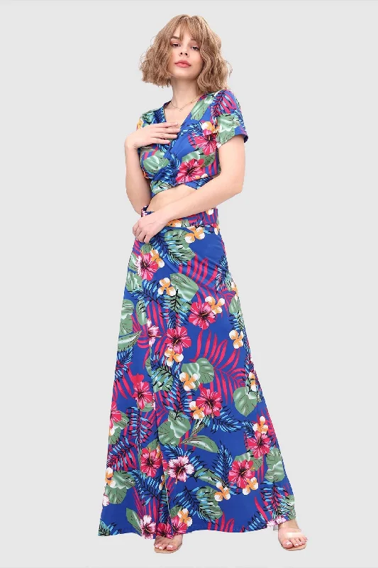 Savings Bonanza knit dressV-neck Tied Back Leaf Print Two-piece Dress