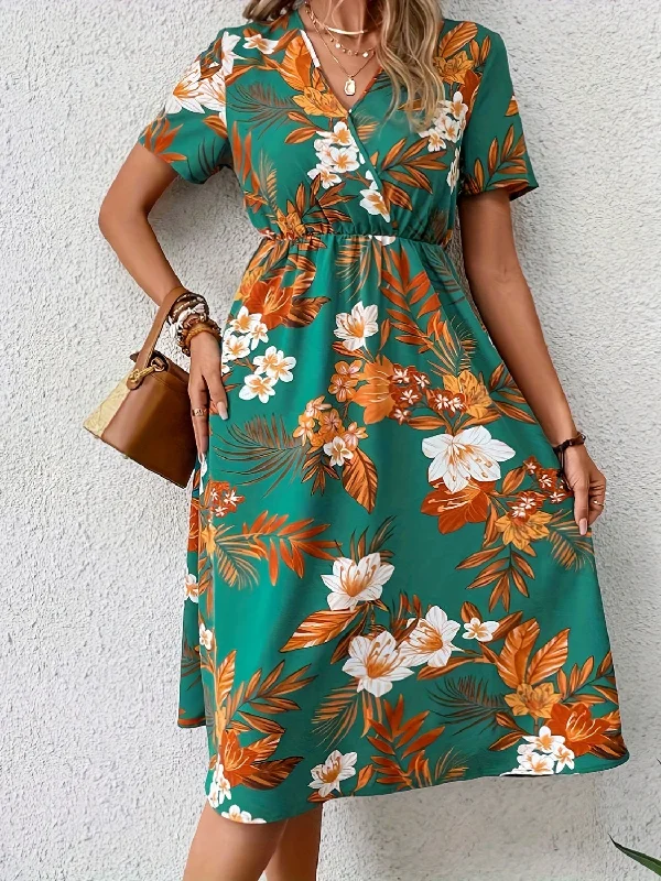 satin dressFloral Surplice Short Sleeve Dress