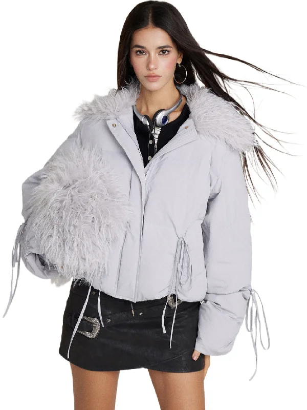 trendy coat jacketWinter Drawstring Fur Collar Down