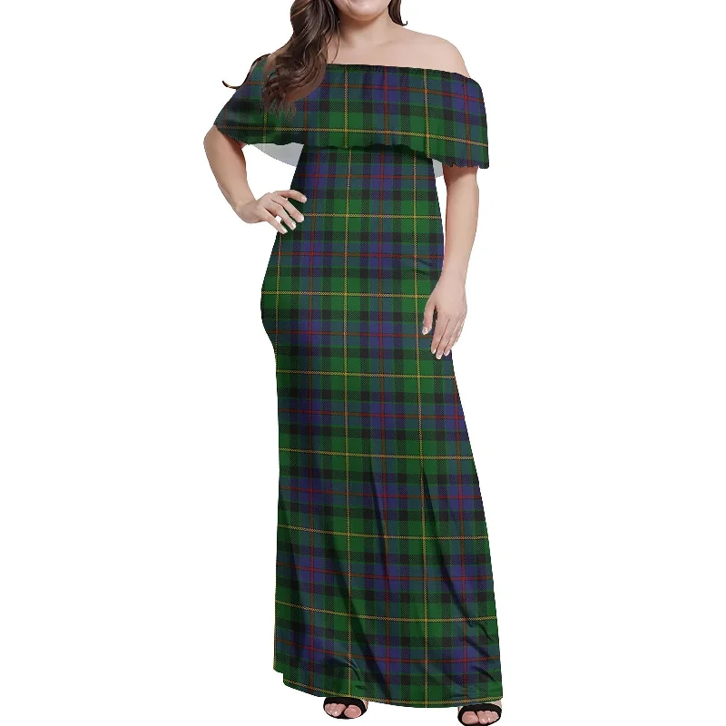 Closeout Sale Tait Modern Tartan Off Shoulder Long Dress