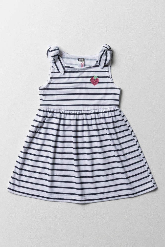 Exclusive Savings textured dressStripe Knit Dress With Bows Navy And White