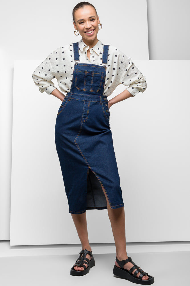 Limited Quantity trendy wrap dressDenim Dungaree Dress Blue