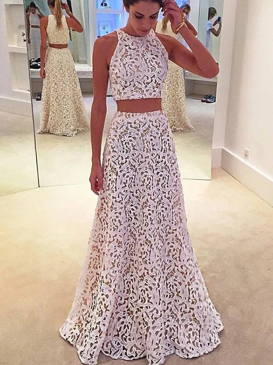 Sale Event Two Piece Prom Dresses Aline Simple Floor-length Lace Long Chic Prom Dress JKL1122