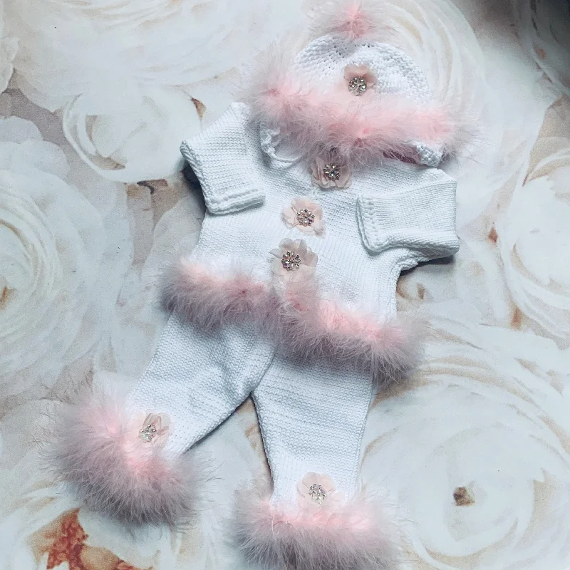 Price Drop Alert vintage dressWhite Crochet Set With Marabou