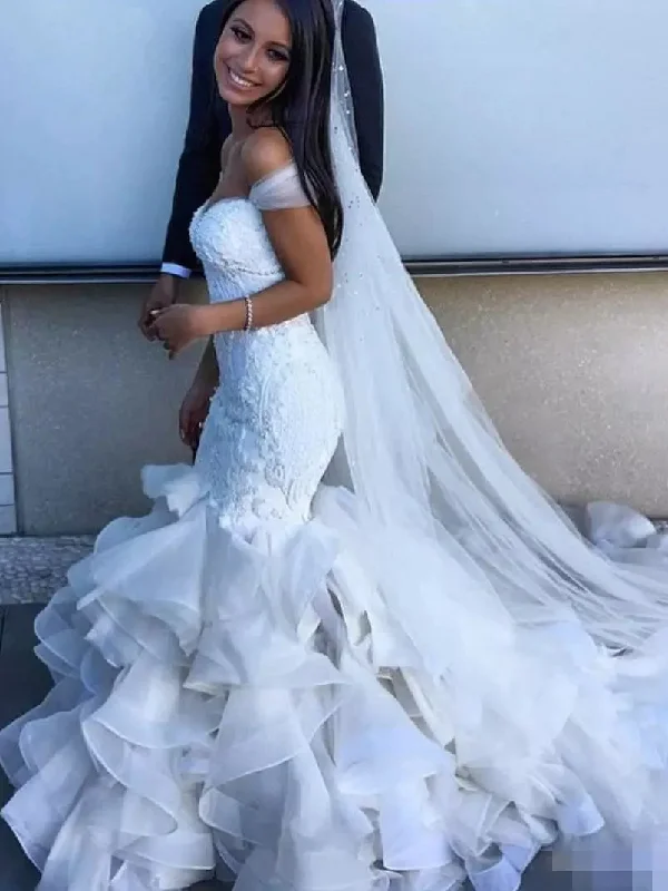Can't Miss Trumpet/Mermaid Wedding Dresses Sweep/Brush Organza Chic Train Bridal Gown JKW053