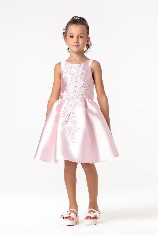 Steals and Deals satin midi dressPink Embroided Flower Dress