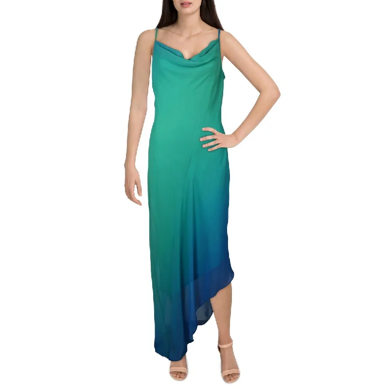 textured dressBebe Womens Chiffon Asymmetric Maxi Dress