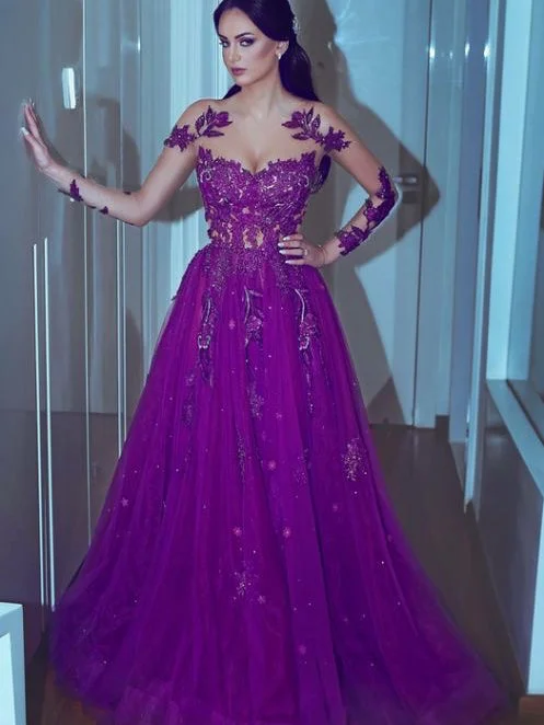 Unbeatable Prices Long Sleeve Prom Dresses Scoop Aline Regency Sexy Sparkly Long Prom Dress JKL1136
