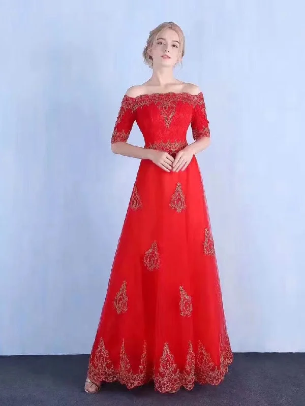 Huge Discounts Red Prom Dresses Off-the-shoulder Floor-length Appliques Sexy Prom Dress JKL846 Huge Discounts Red Prom Dresses Off-the-shoulder Floor-length Appliques Sexy Prom Dress JKL846