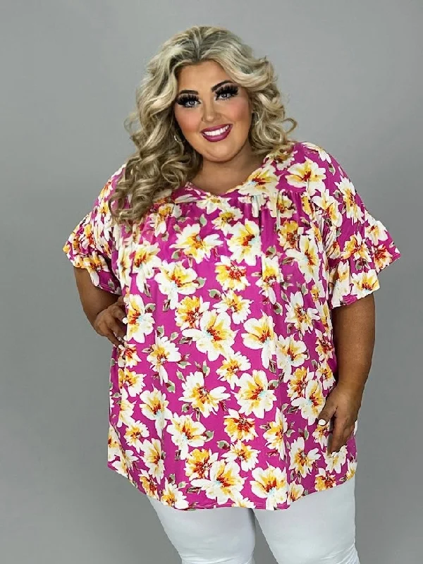 sleek dress24 PSS {A New Dawn} Fuchsia Floral V-Neck Tunic EXTENDED PLUS SIZE 4X 5X 6X