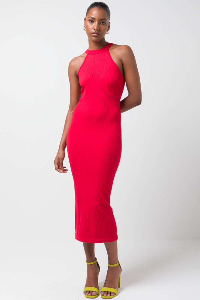 Hurry In statement dressSeamless Halterneck Bodycon Dress Red