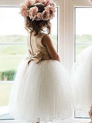 Major Savings Flower Girl Dresses Cute Long Tea-length Bowknot Tulle JKF020