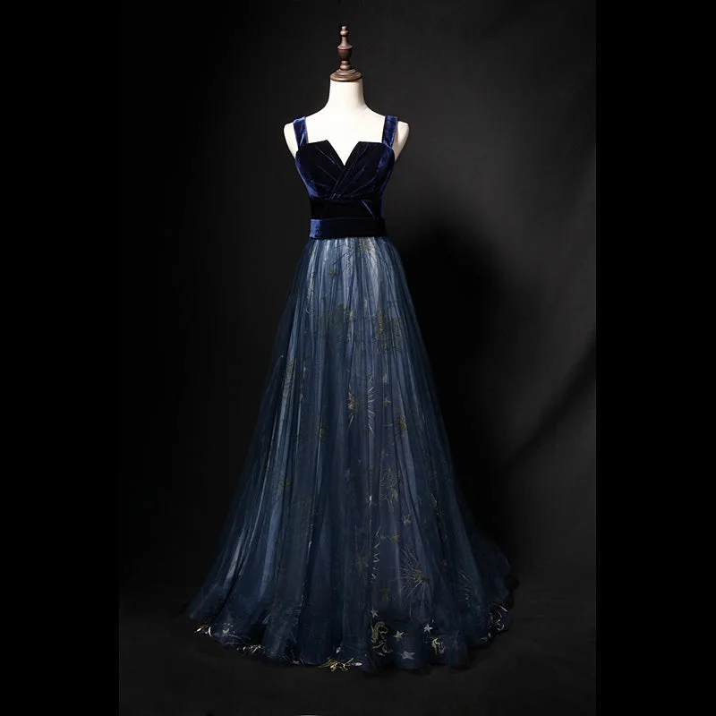 Deal Explosion Elegant Long Lace Up Velvet Tulle Prom Dresses Modest Party Gowns
