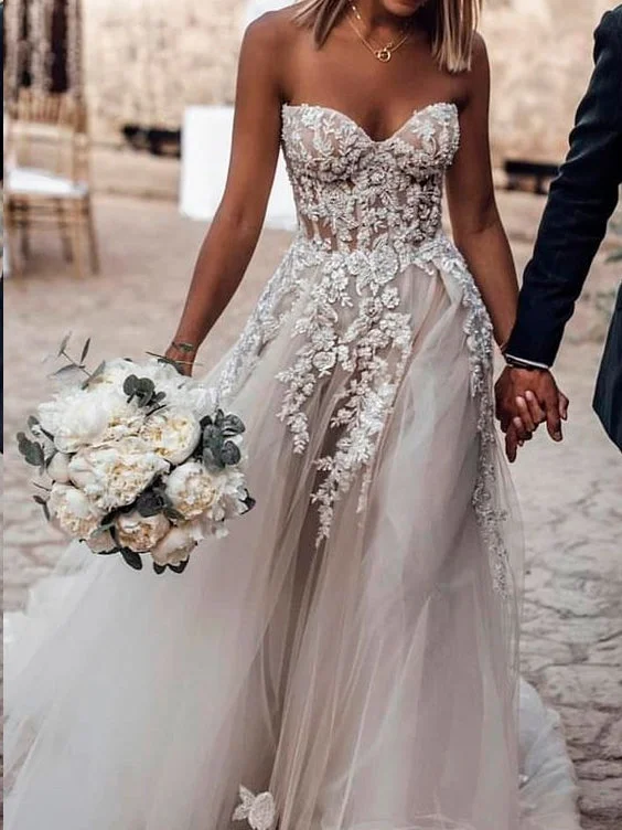 Limited Availability Beautiful Wedding Dresses Sweetheart Sweep Train Aline See Through Long Bridal Gown JKW315 Limited Availability Beautiful Wedding Dresses Sweetheart Sweep Train Aline See Through Long Bridal Gown JKW315