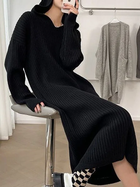 Referral Discount mini dressVibeMartini-Casual Hooded Knitted Long Dress