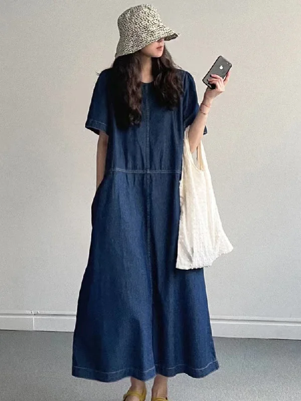 Mega Sale floral wrap dressVibeMartini-Simple Solid Color Casual Classic Denim Dress