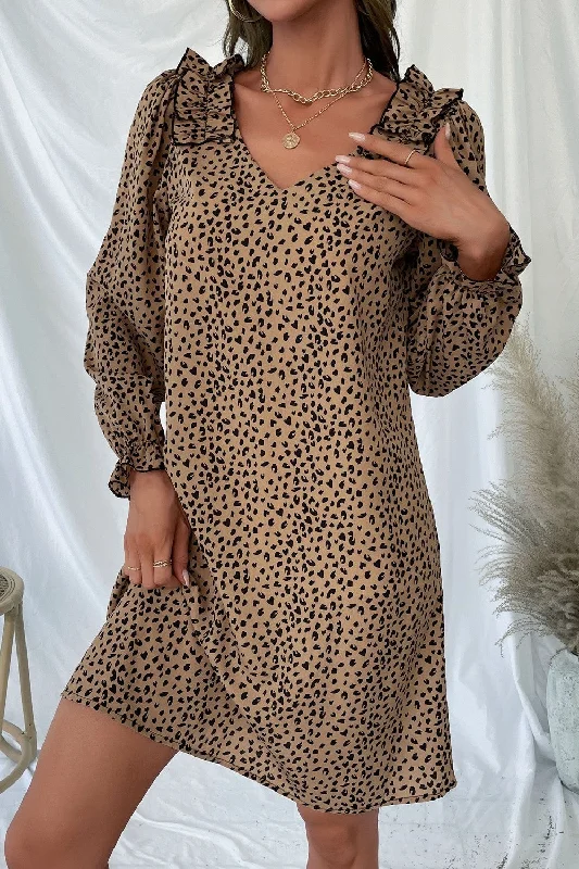 chic wrap dressLeopard Frill Trim V-Neck Dress